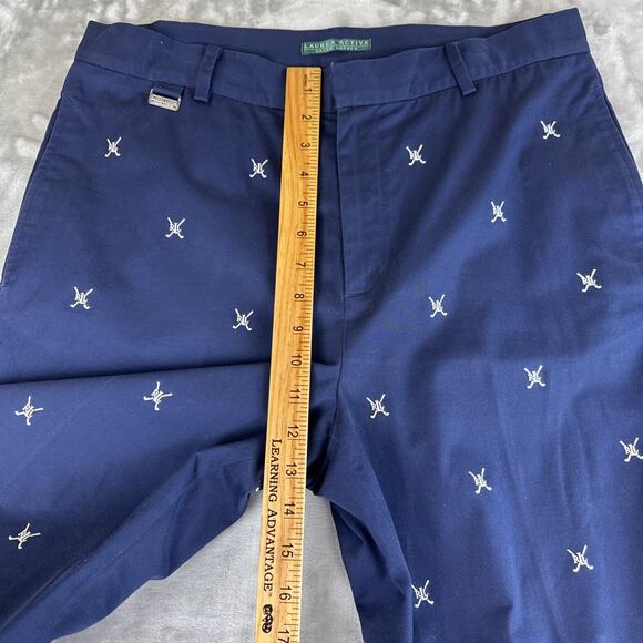 Lauren Active Ralph Lauren Chino Pants Women's 12 Navy White Embroidery (1195) - Picture 11 of 13